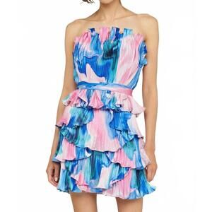 NEW AMUR jayda pleated shell mini dress in tide pool